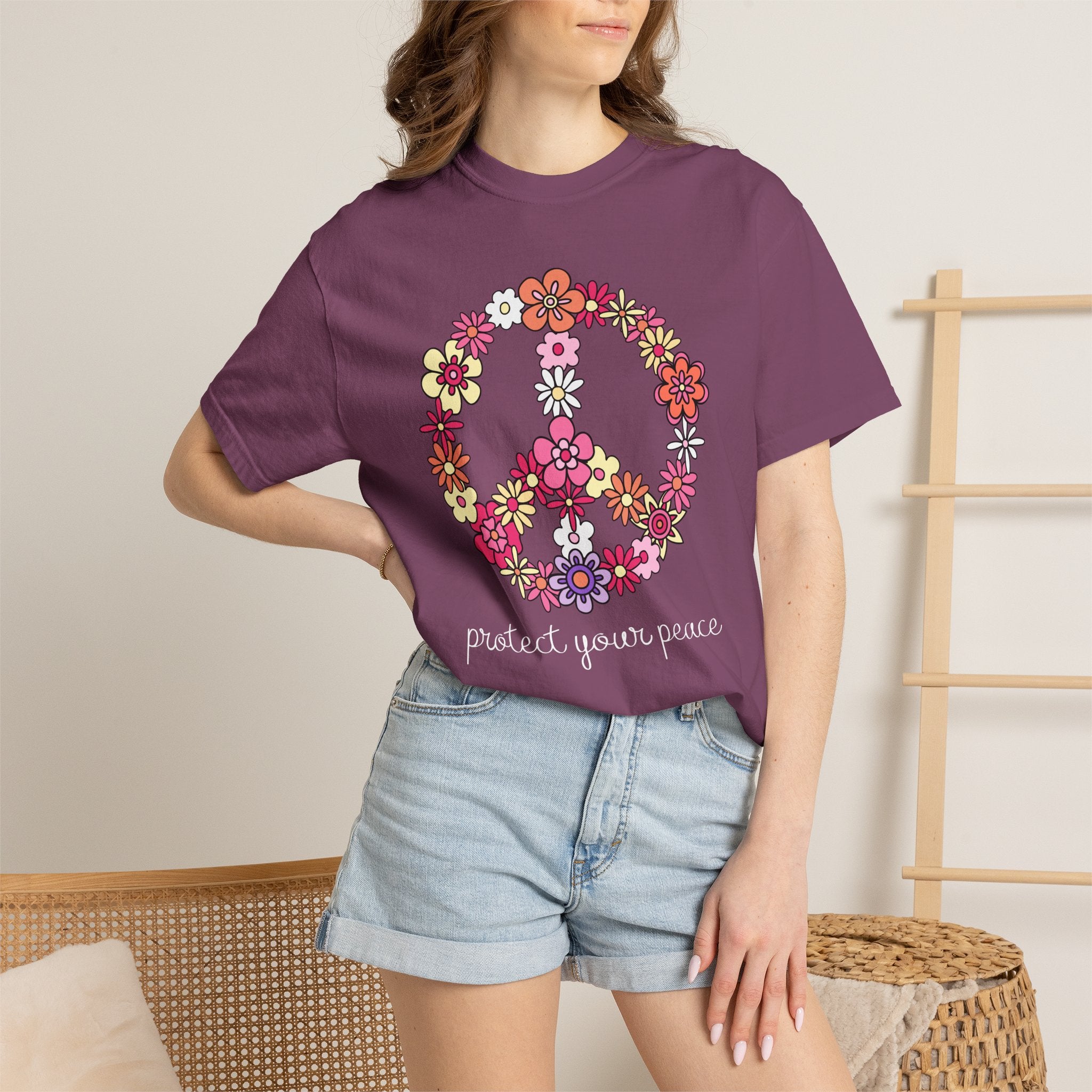 Peace Floral T-Shirt — "Protect Your Peace" Vintage Flower Peace Sign Tee
