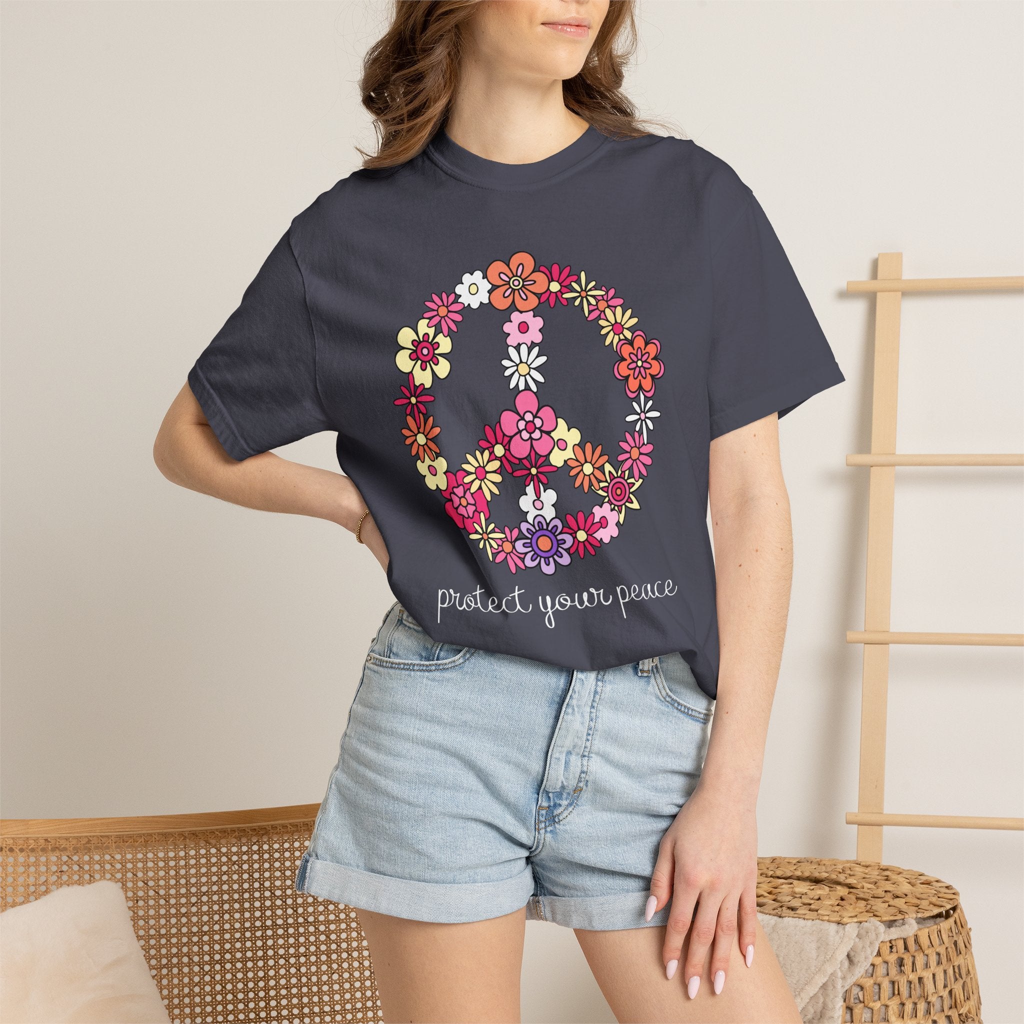 Peace Floral T-Shirt — "Protect Your Peace" Vintage Flower Peace Sign Tee