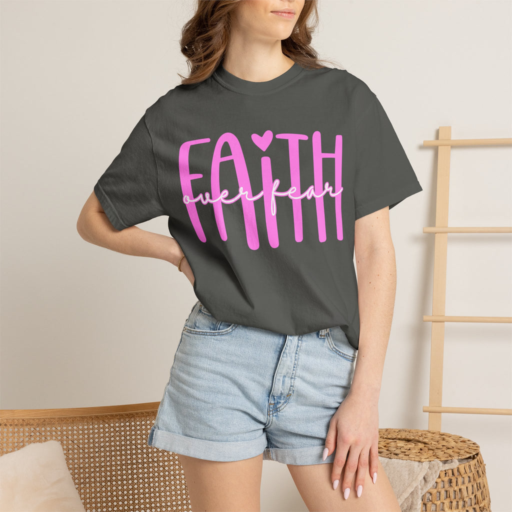Faith Heart T-Shirt — Pink Script Faithful Tee for Women & Teens
