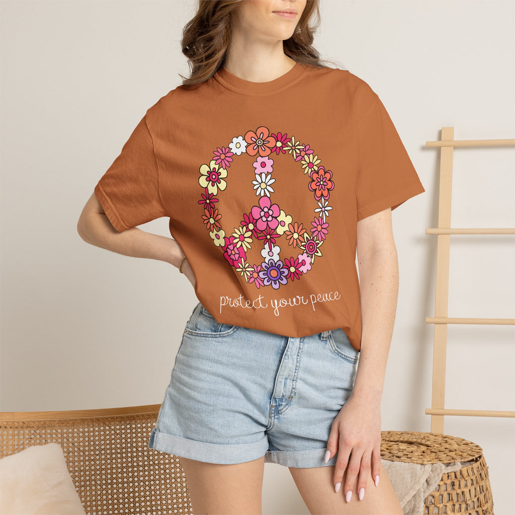 Peace Floral T-Shirt — "Protect Your Peace" Vintage Flower Peace Sign Tee