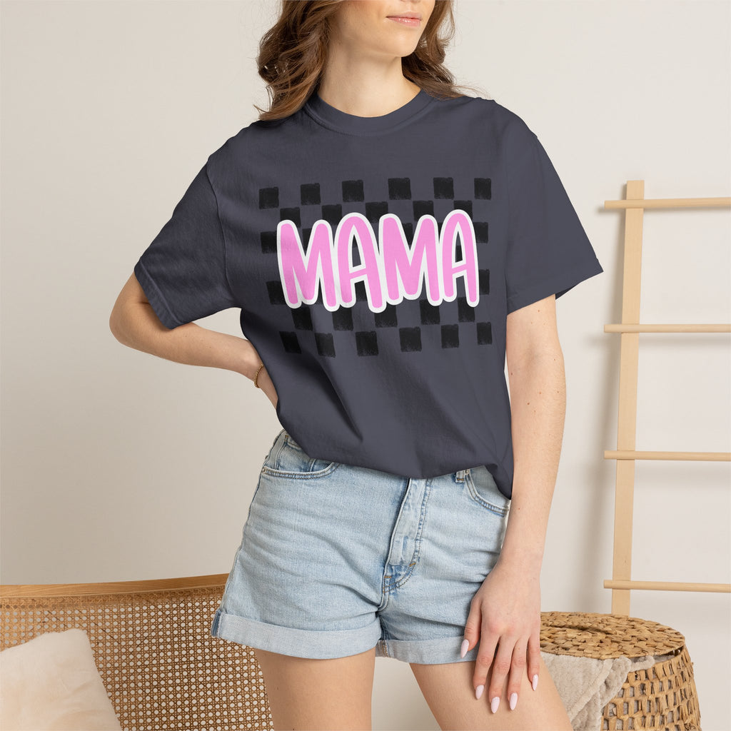 Mama Checkerboard T-Shirt — Pink Retro Mom Tee