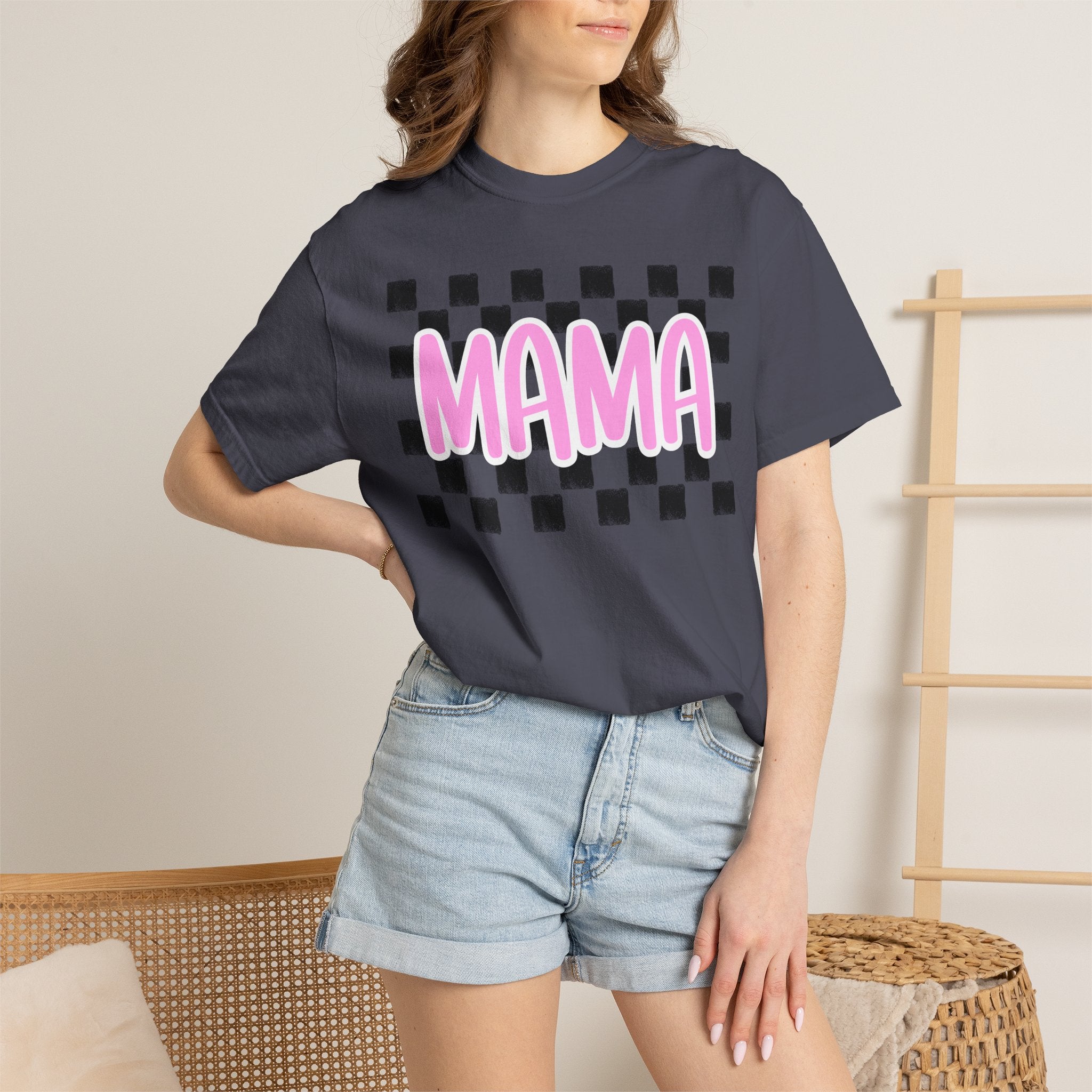 Mama Checkerboard T-Shirt — Pink Retro Mom Tee