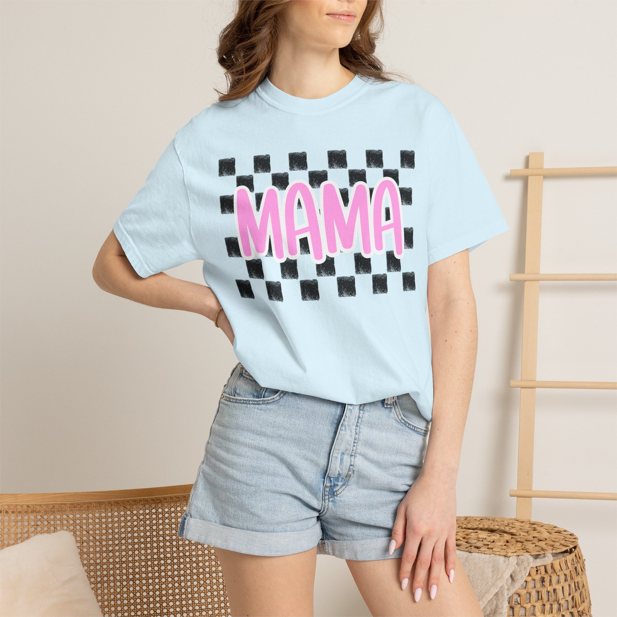 Mama Checkerboard T-Shirt — Pink Retro Mom Tee