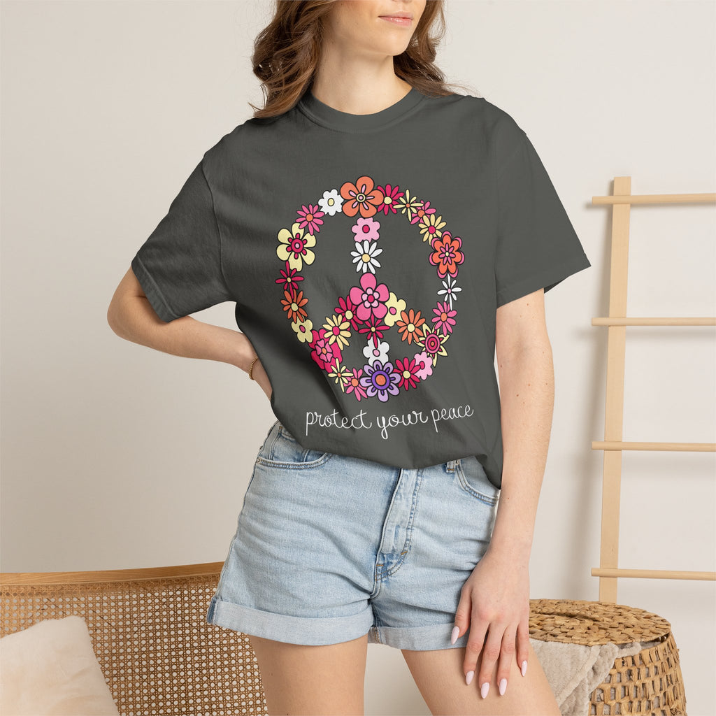 Peace Floral T-Shirt — "Protect Your Peace" Vintage Flower Peace Sign Tee