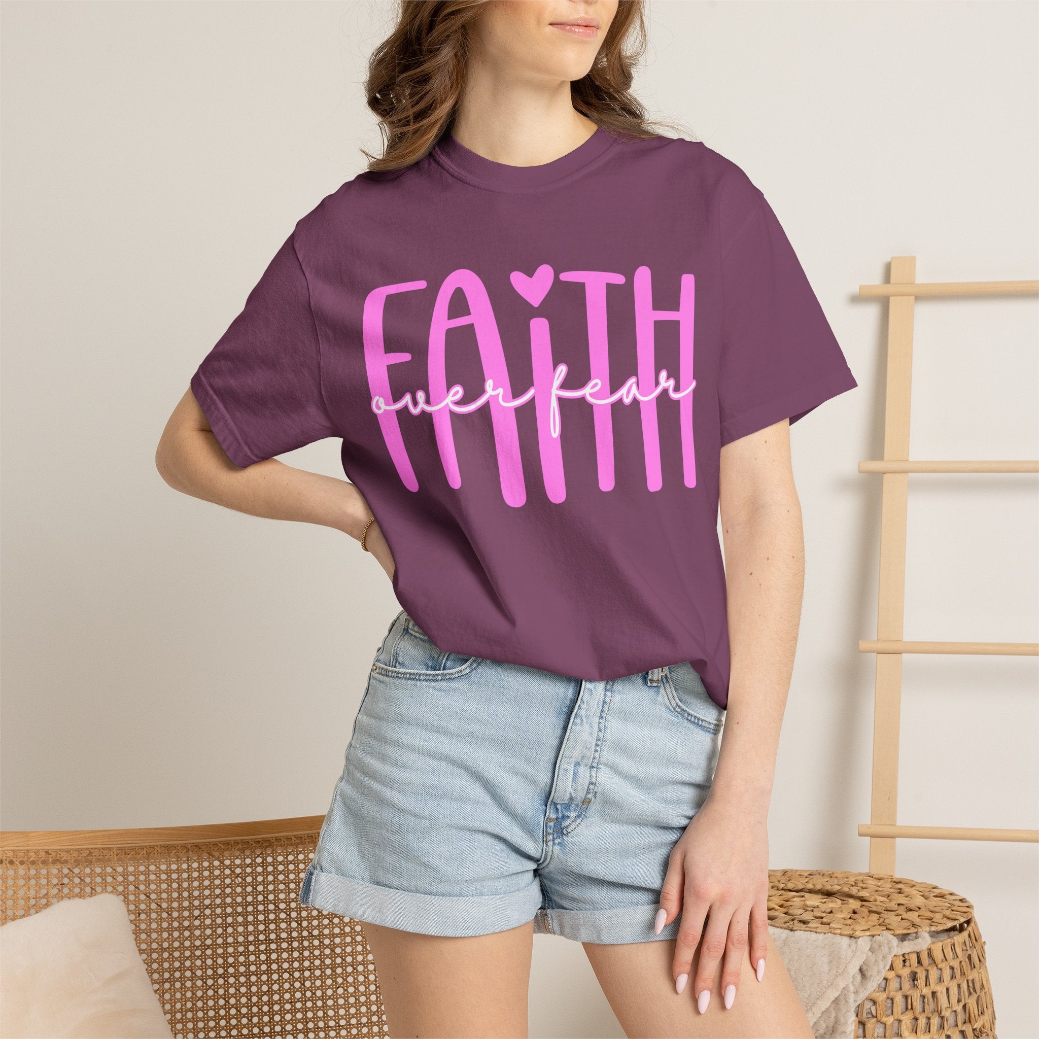 Faith Heart T-Shirt — Pink Script Faithful Tee for Women & Teens